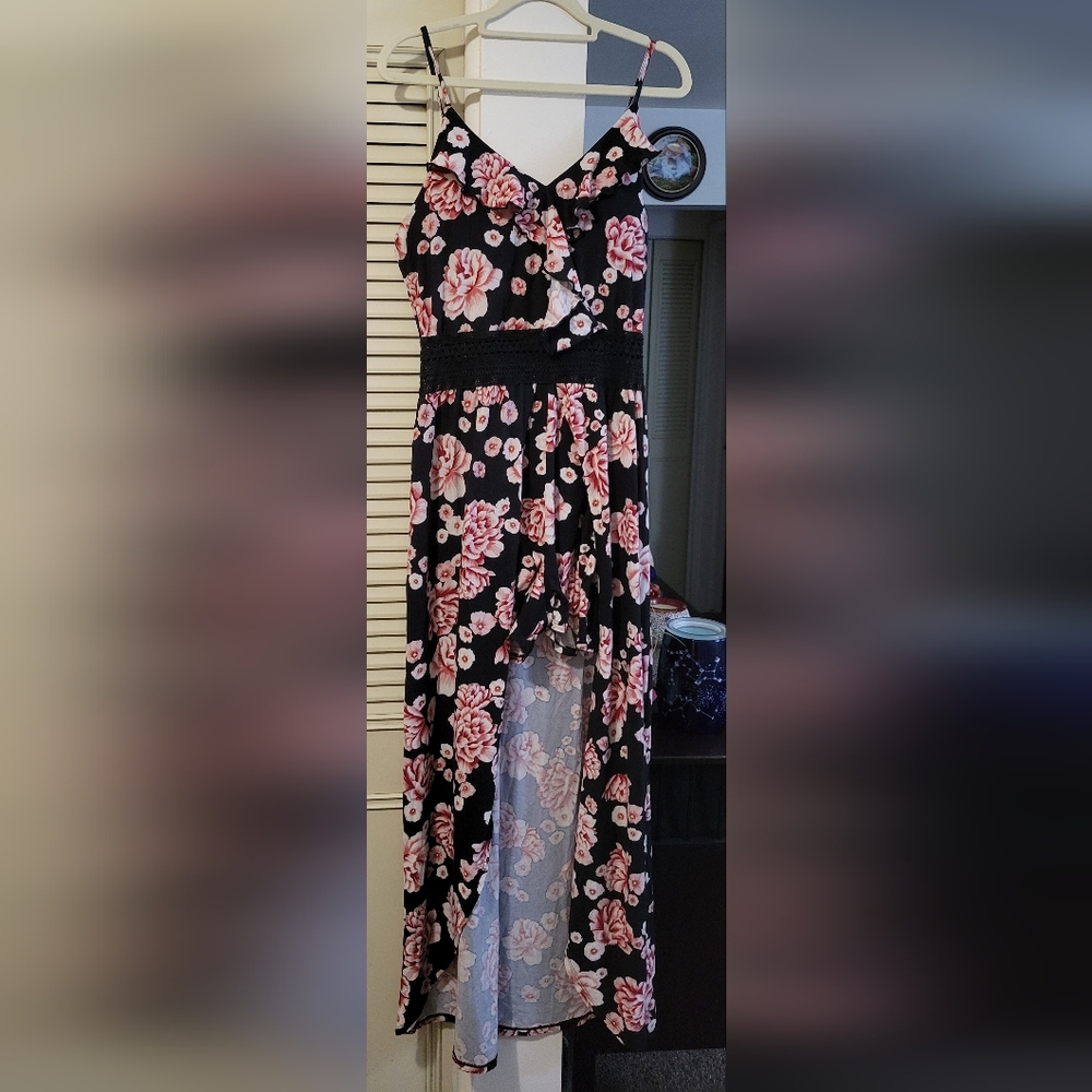 No Boundaries Floral Maxi Skirt With Peek-A-Boo Shorts in Black and Pink